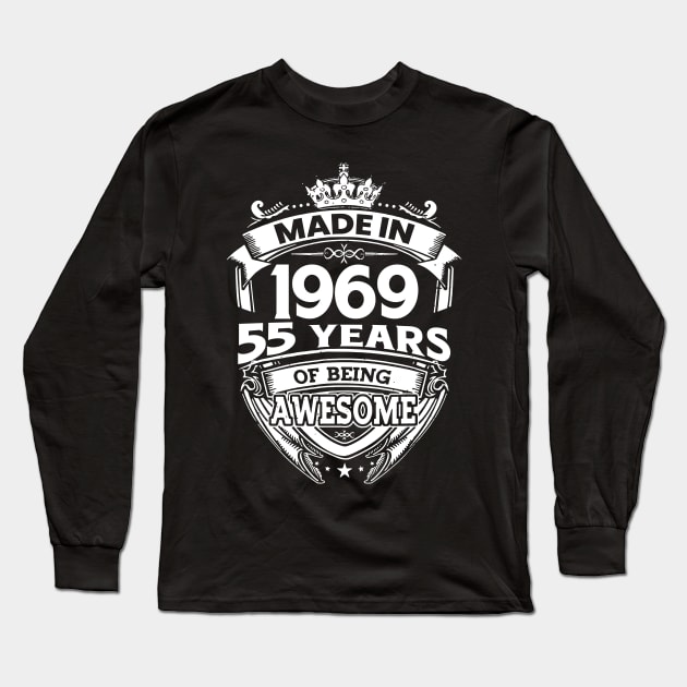 Made In 1969 55 Years Of Being Awesome Long Sleeve T-Shirt by Bunzaji